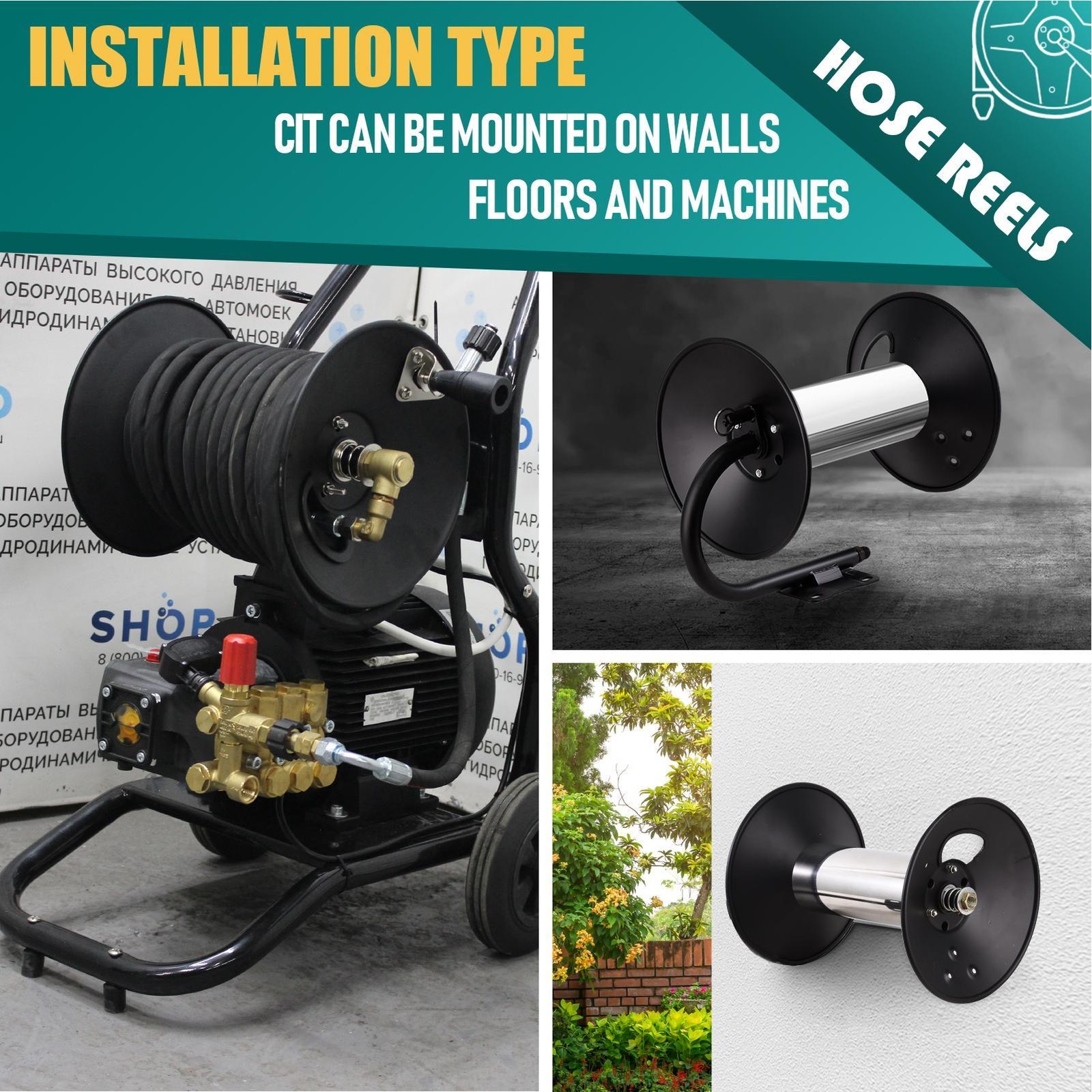 4000 PSI 100FT 3/8″ NPT Heavy-Duty Steel Pressure Washer Hose Reel
