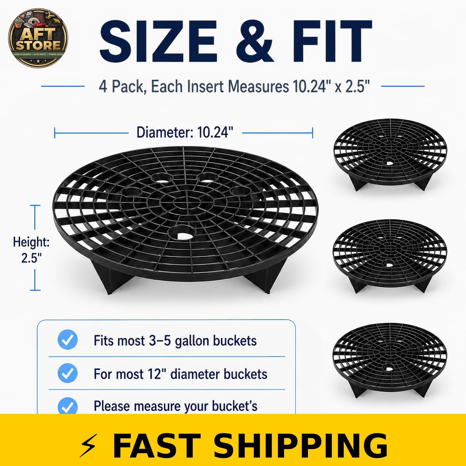 Kingrol 4 Pack Car Wash Bucket Grit Guard Inserts, 10.24″ Black