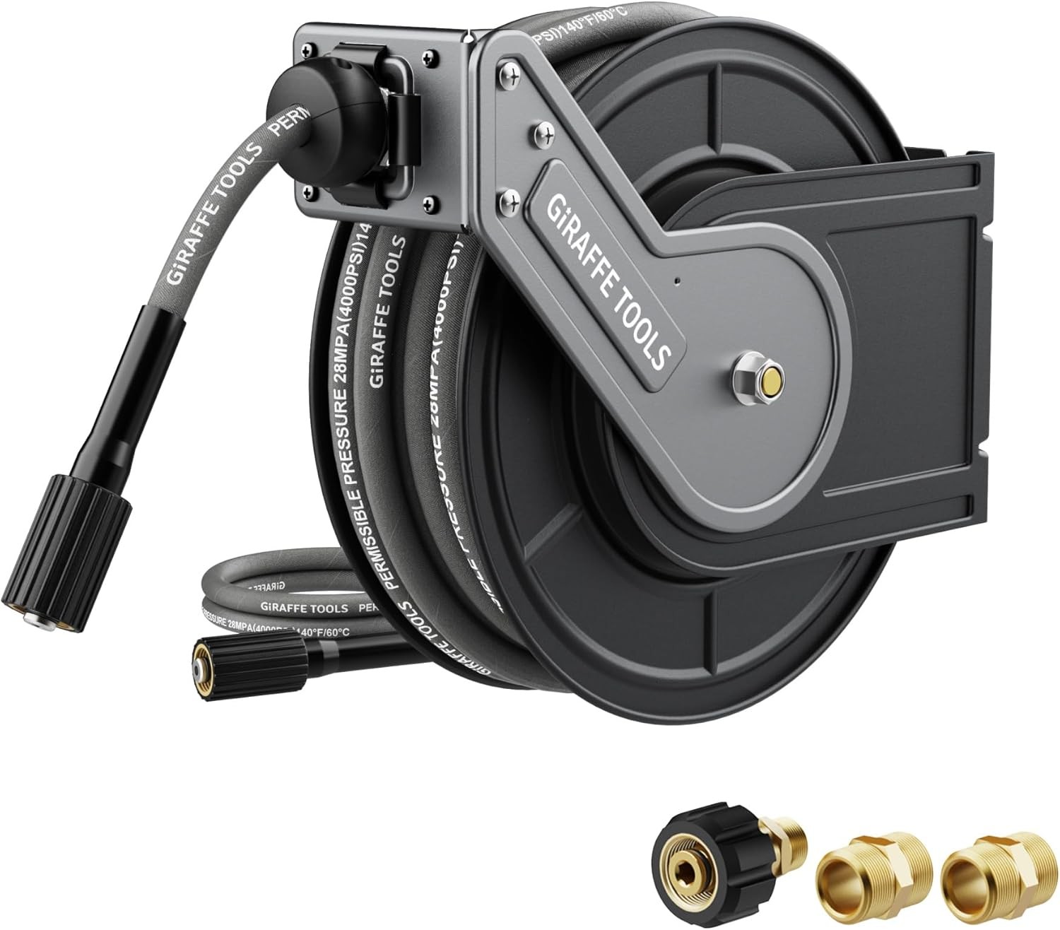 Pressure Washer Hose Reel 60ft 1/4″ Power Washer Hose Reel Automatic Rewind