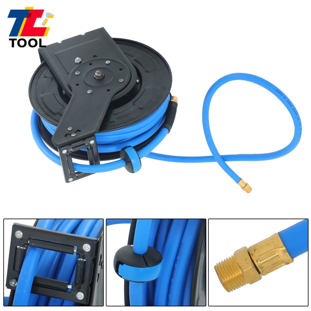 1/2in x 50ft Wall Mount Auto Rewind Retractable Reel 300PSI Flexible Hybrid Hose