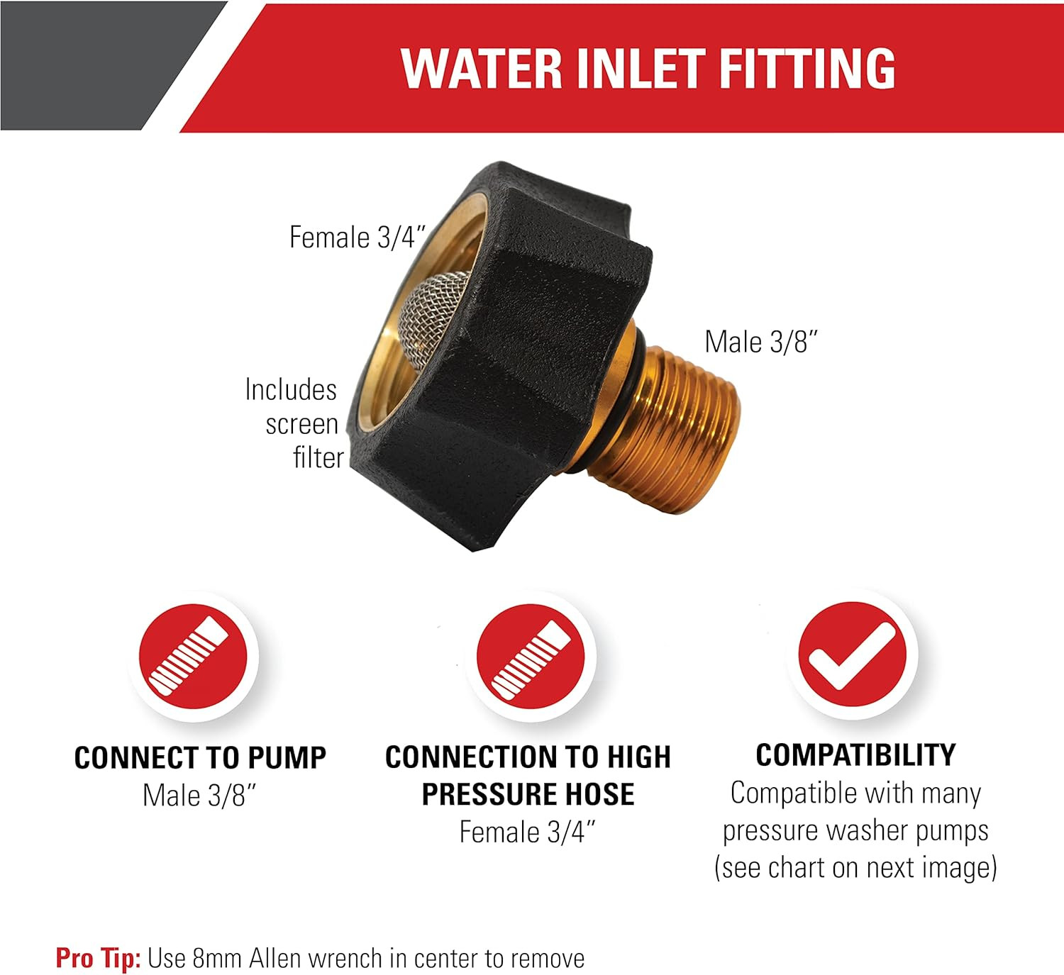 Cleaning 7112362 Water Inlet Fitting for Multiple Pressure Washer Pumps