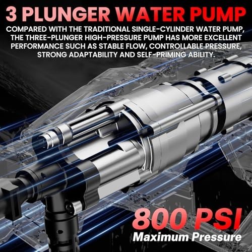 Portable Cordless Pressure Washer, 800 PSI, 6-in-1 Nozzle, Adjustable Power, Bat