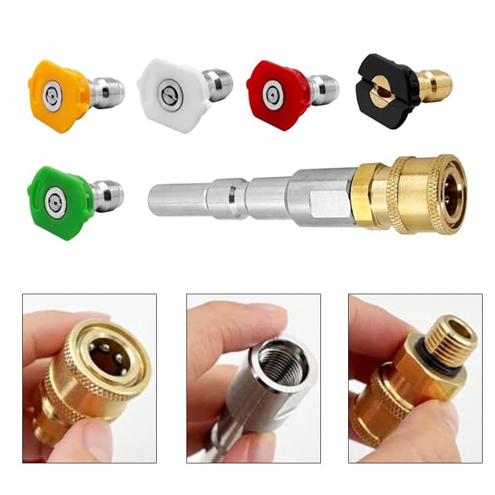 Pressure Washer Nozzle Set 0 15 25 40 60 Degree Tips For Clearing Pipe Blockages