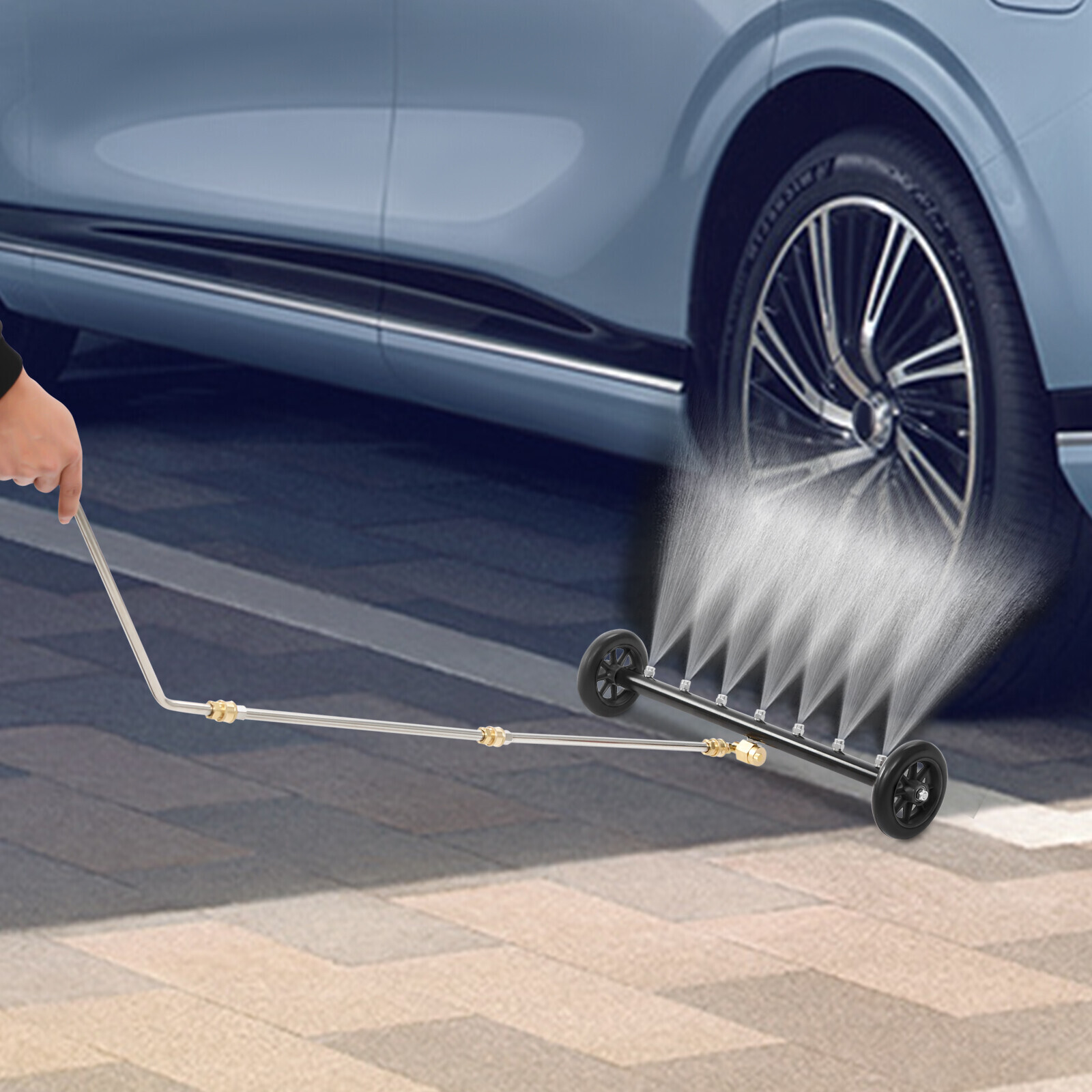 2-in-1 Undercarriage Pressure Washer Attachment Cleaner Water Broom 7 Nozzles