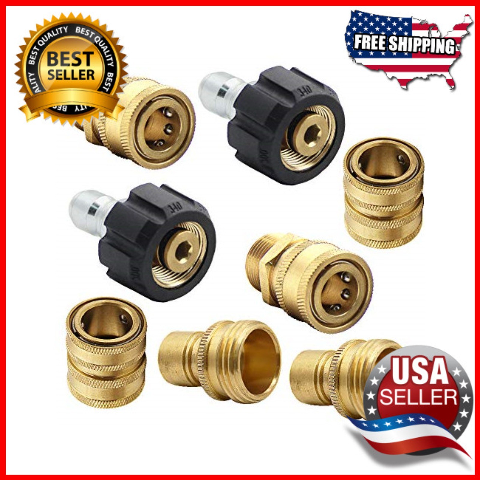 9Pc Pressure Washer Adapter Set Quick Disconnect Kit M22 Swivel to 3/8” Connect
