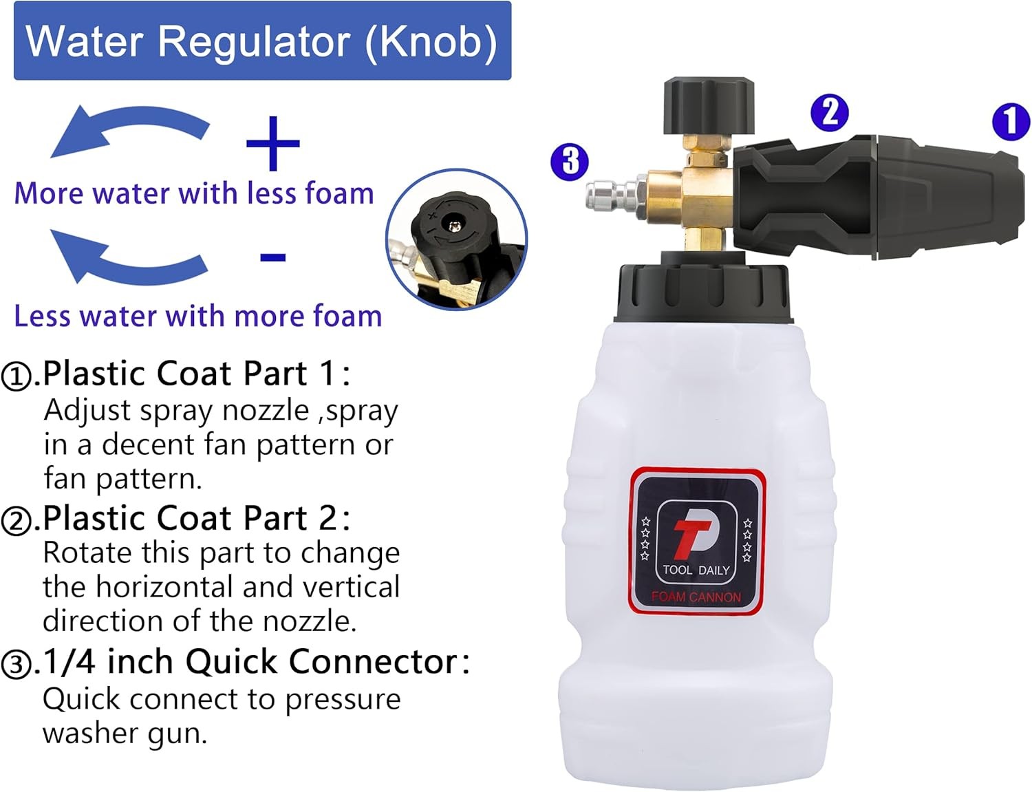Tool Daily Foam Cannon, 1/4 Inch Quick Connect, Power Washer Foam Cannon with 5