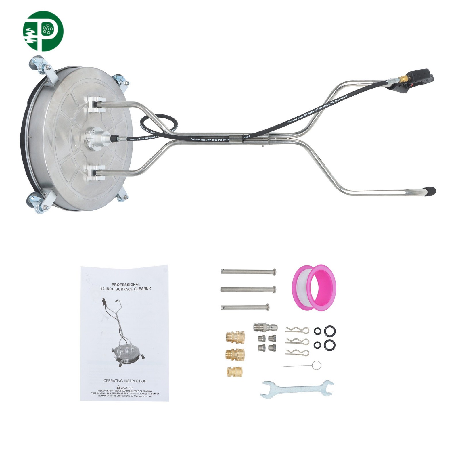 1 × 24″ Pressure Washer Surface Cleaning Kit with 4 wheels Easy-Attach Handle
