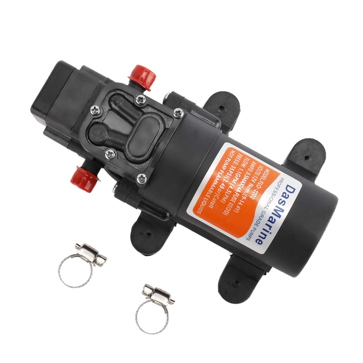 12V Diaphragm Water Pressure Pump 1.1 GPM 35 PSI With 2 Hose Clamps Caravan