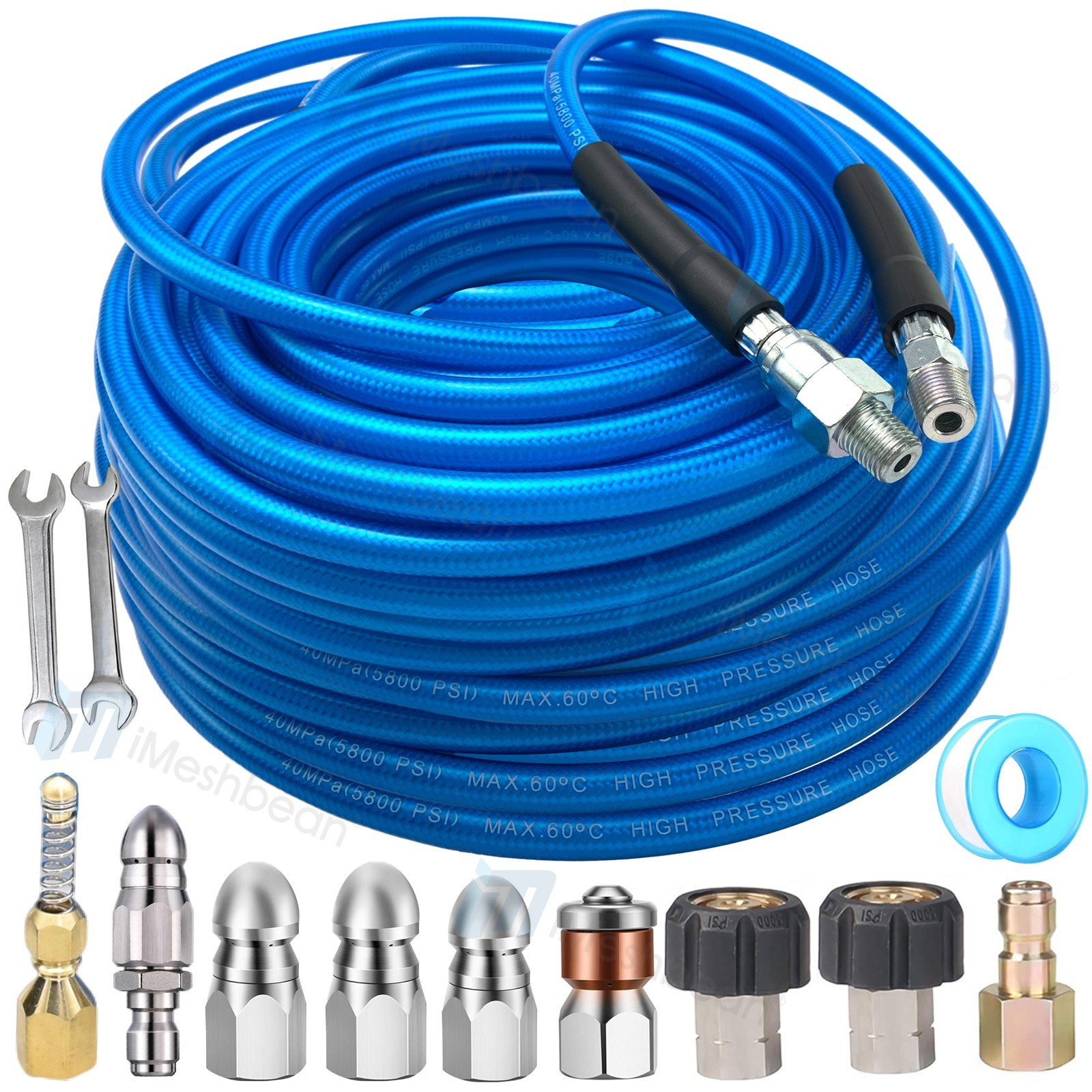 50/100/150FT Sewer Jetter Kit Pressure Washer 5800PSI Hose Kit W/ Nozzle&Pin