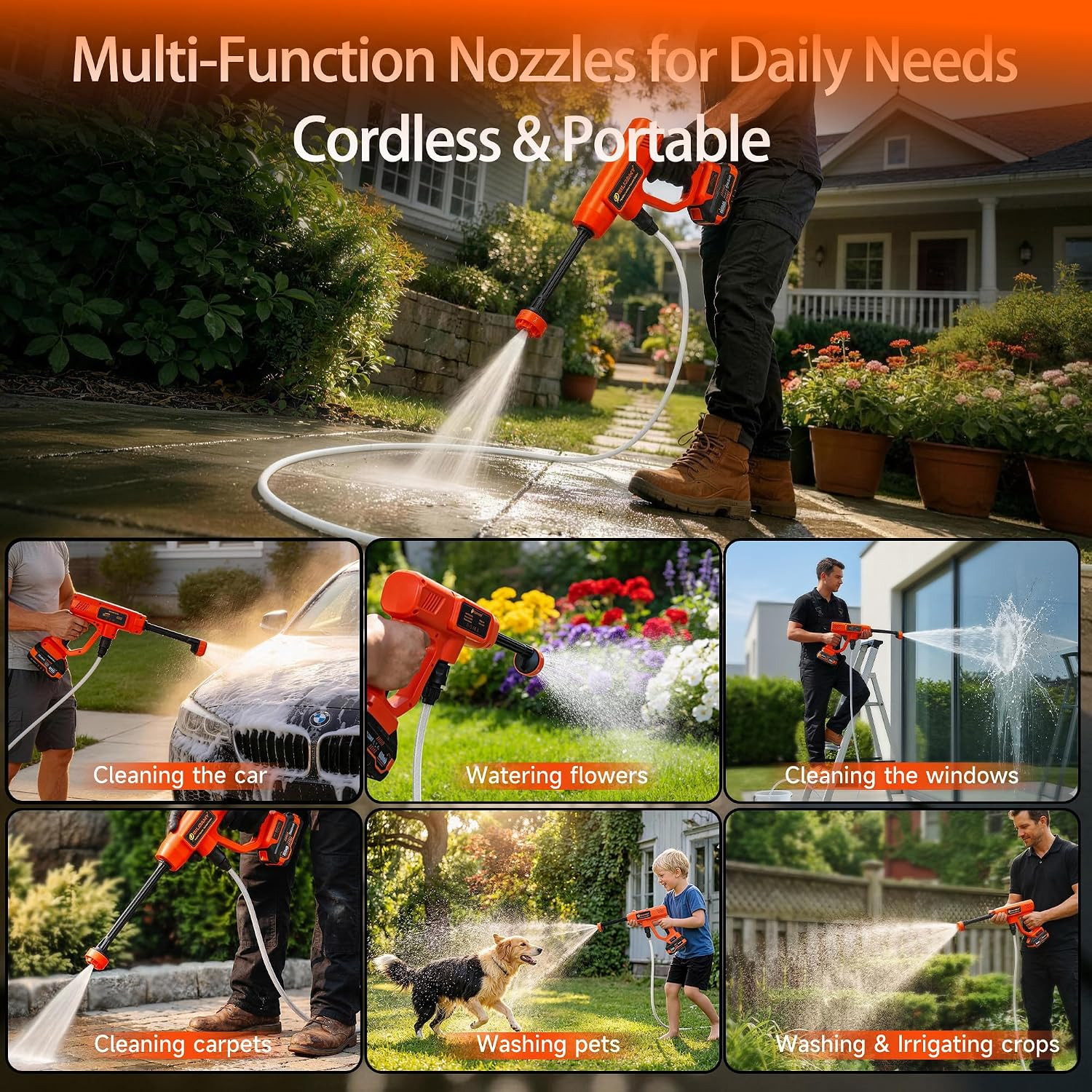 Cordless Pressure Washer, Portable Power Washer – 2X4.0H Batteries | Lightweight