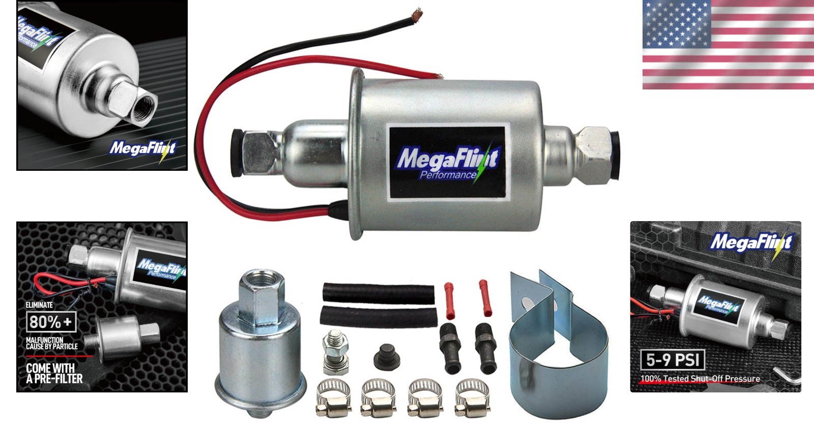 Electric Inline Fuel Pump Low Pressure for Carburetor Universal 5-9 psi 12 volt
