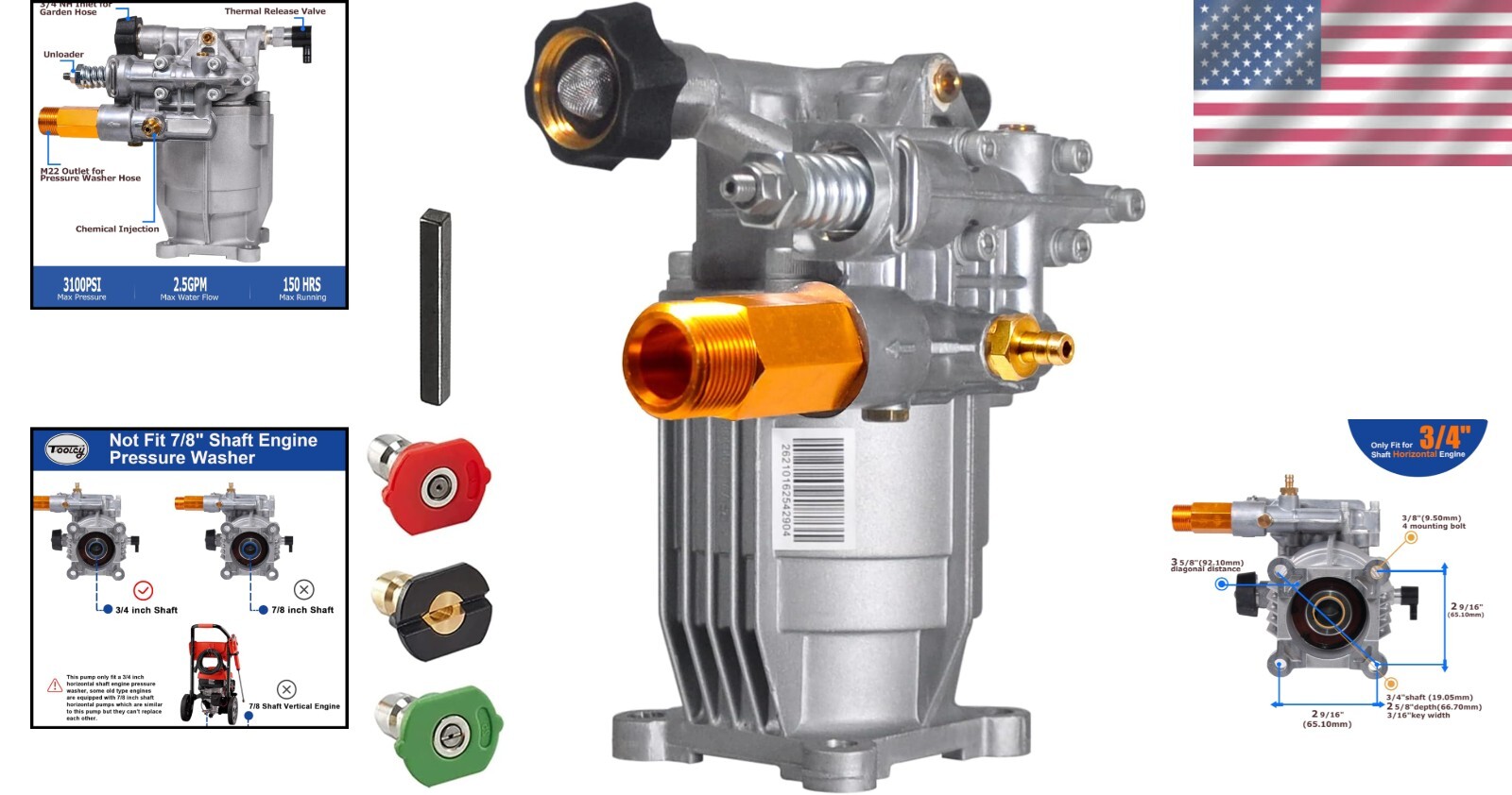 Lightweight 3/4″ Shaft Pressure Washer Pump for Easy Installation – 3100 PSI