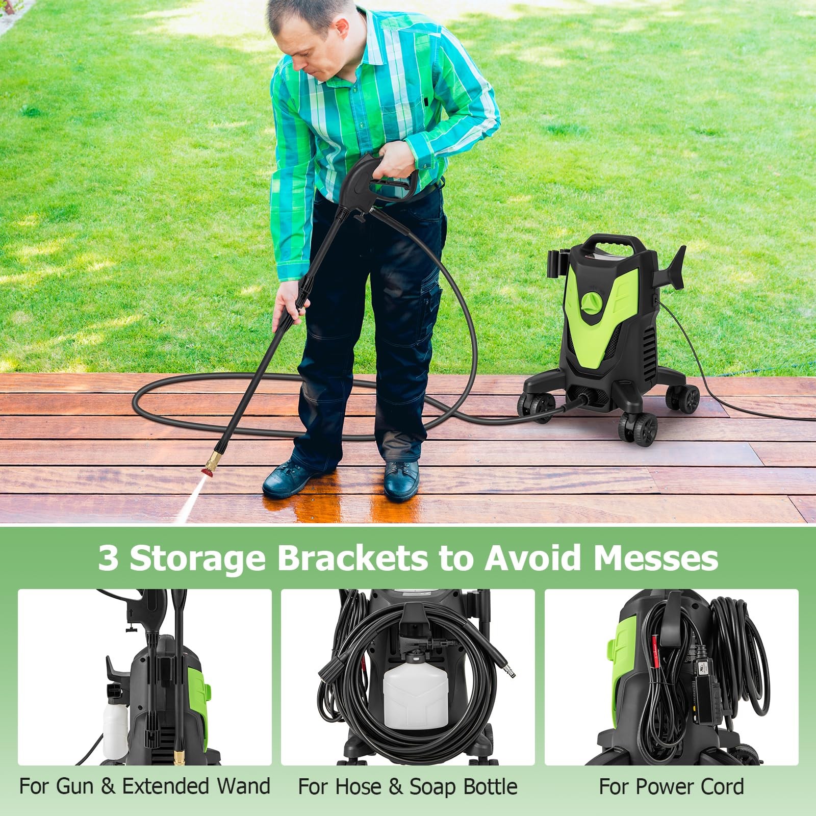 Costway Electric Pressure Washer 4 Universal Wheels 2400 Psi High Pressure
