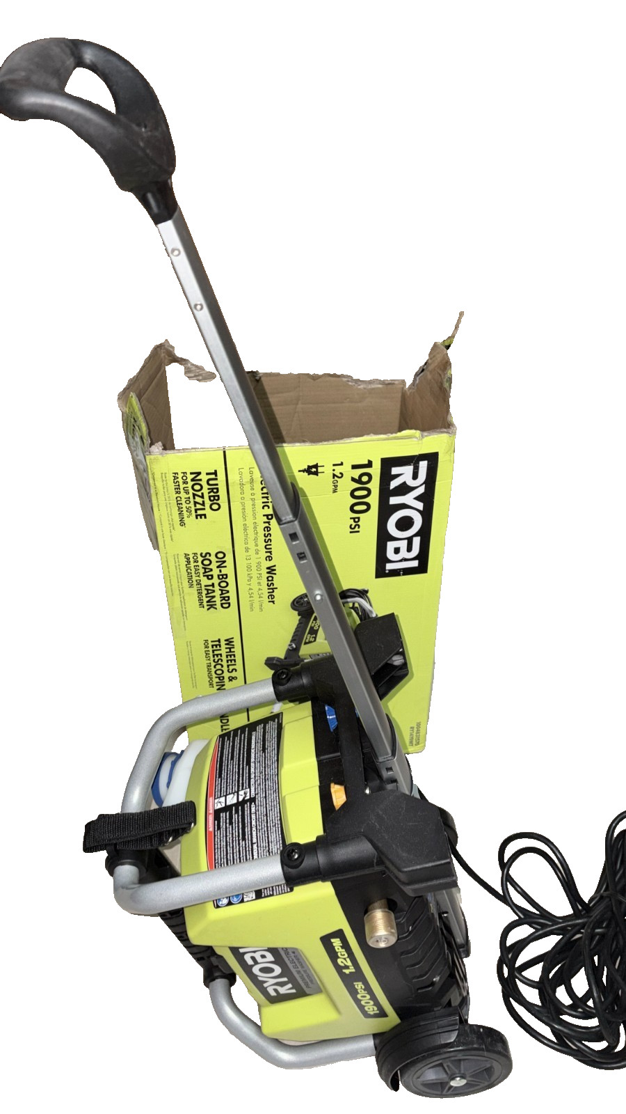 RYOBI RY1419MT 1900 PSI 1.2 GPM Electric Pressure Washer – No Hose or Wand