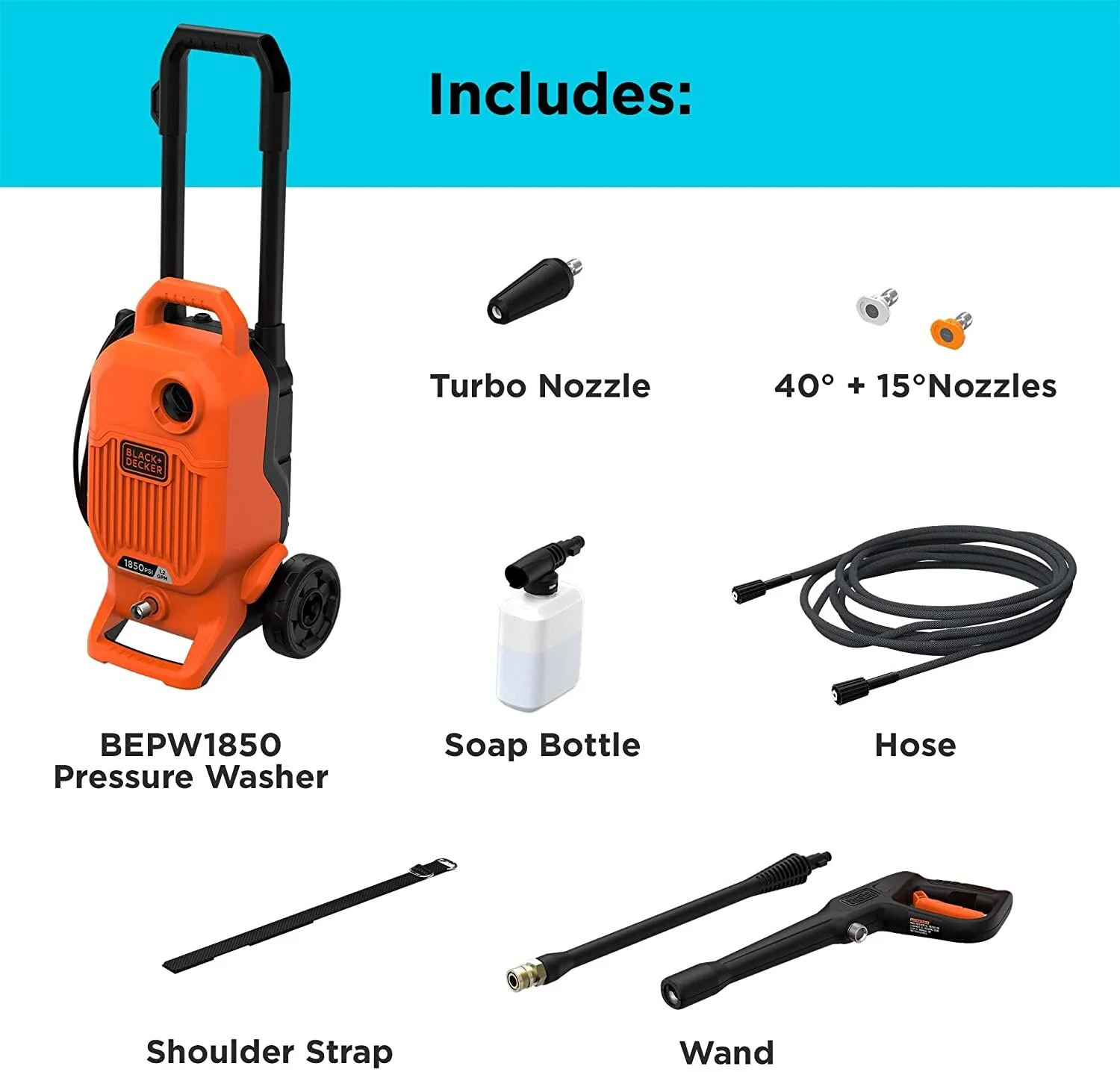 BLACK+DECKER Electric Cold Water Pressure Washer (1,850 PSI) (1.2 gpm)- BEPW1850