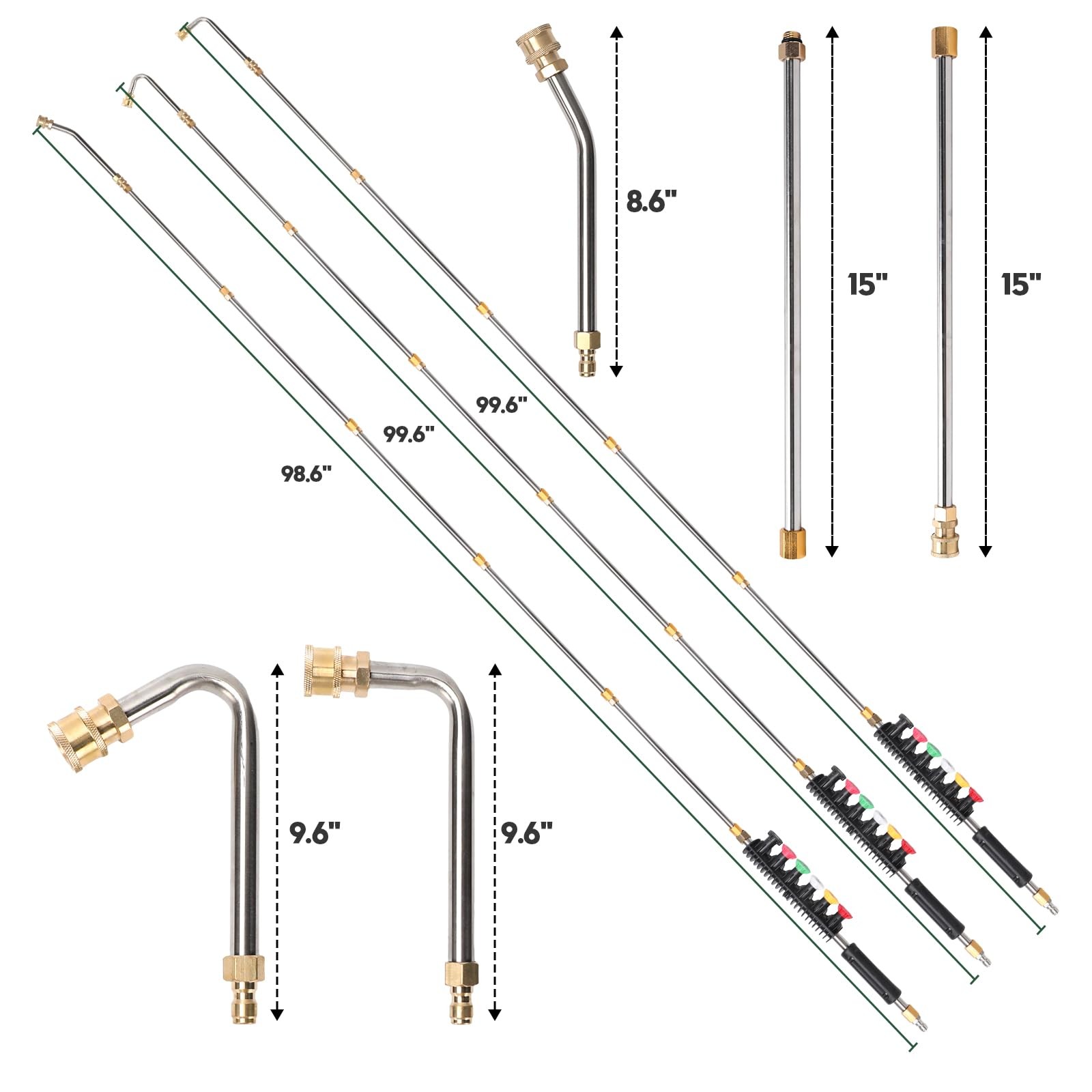 Pressure Washer Extension Wand 9-Pack, 6 Nozzle Tips, Curved Rod, 4000 PSI