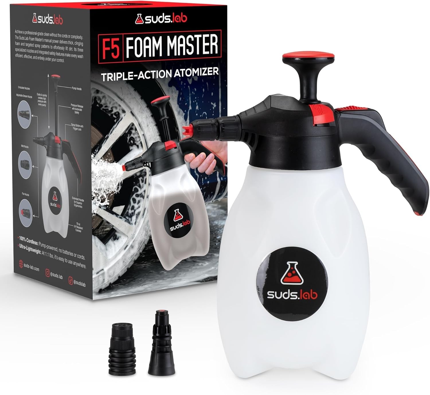 Suds Lab F5 Foam Master – Triple-Action Pump Foam Sprayer with 3 Nozzles, Cor…