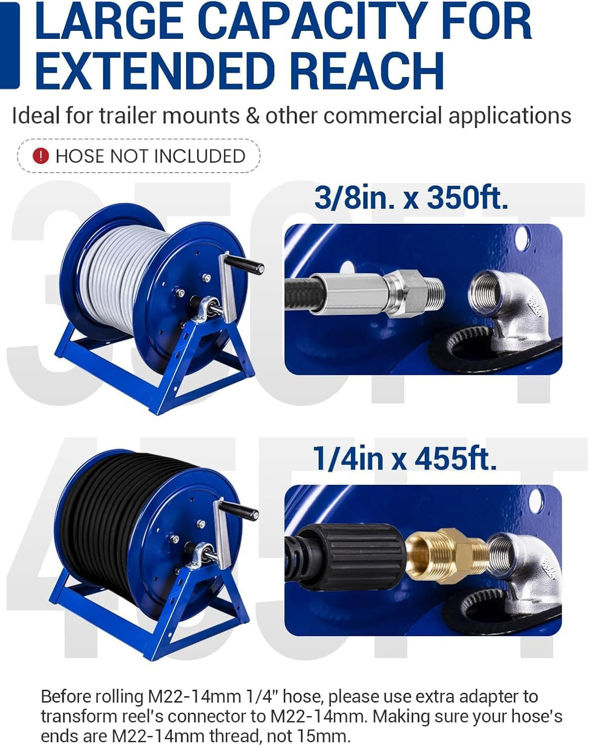 MEKOH Pressure Washer Hose Reel 3/8″X350Ft, 5000PSI Hand Crank Power Washer Hose