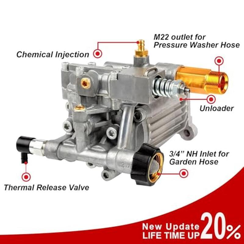 3/4In Shaft Horizontal Pressure Washer Pump 3400 PSI 2.5 GPM Durable Replacement