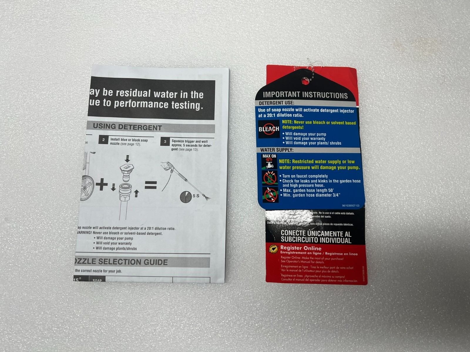 RYOBI Quick Reference Guide Manual & Chart RY142300 PSI Electric Pressure Washer