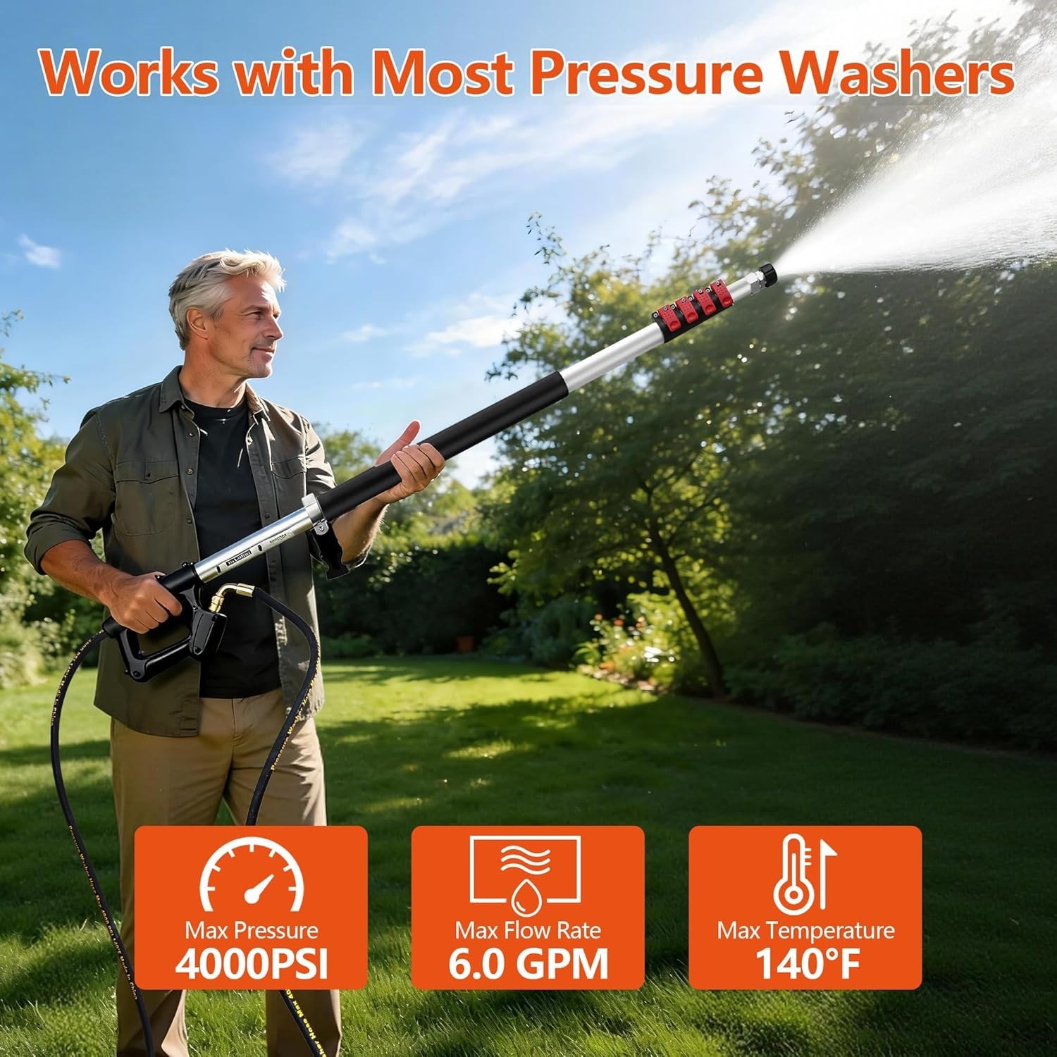 24 FT Telescoping Pressure Washer Wand with Pressure Washer Extension Wand,Gutte