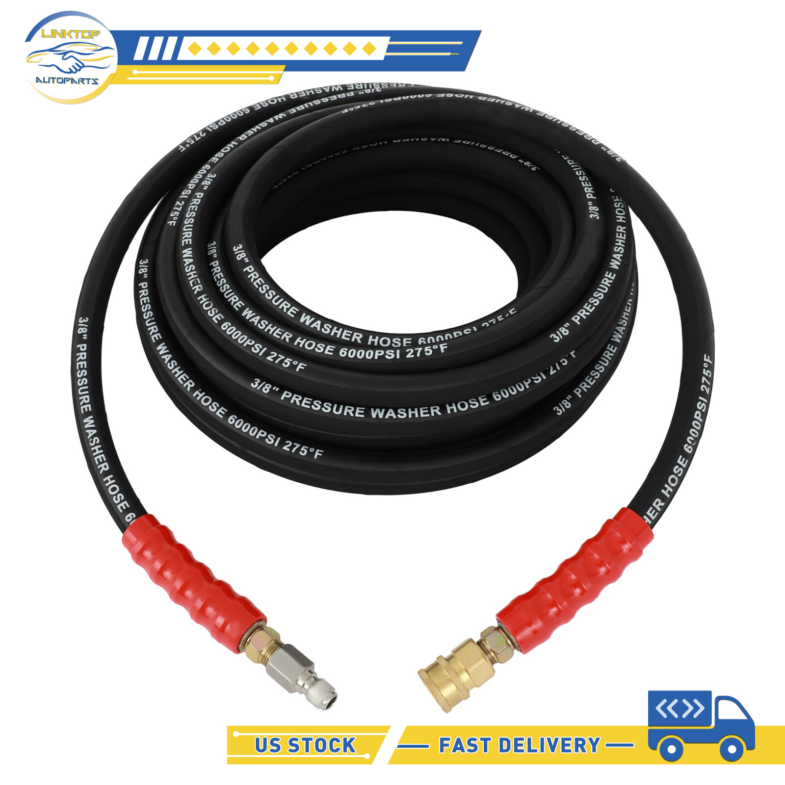 High Quality Hot Water Pressure Washer Hose 3/8″ x 50ft 6000psi 2-Braid R2 Black