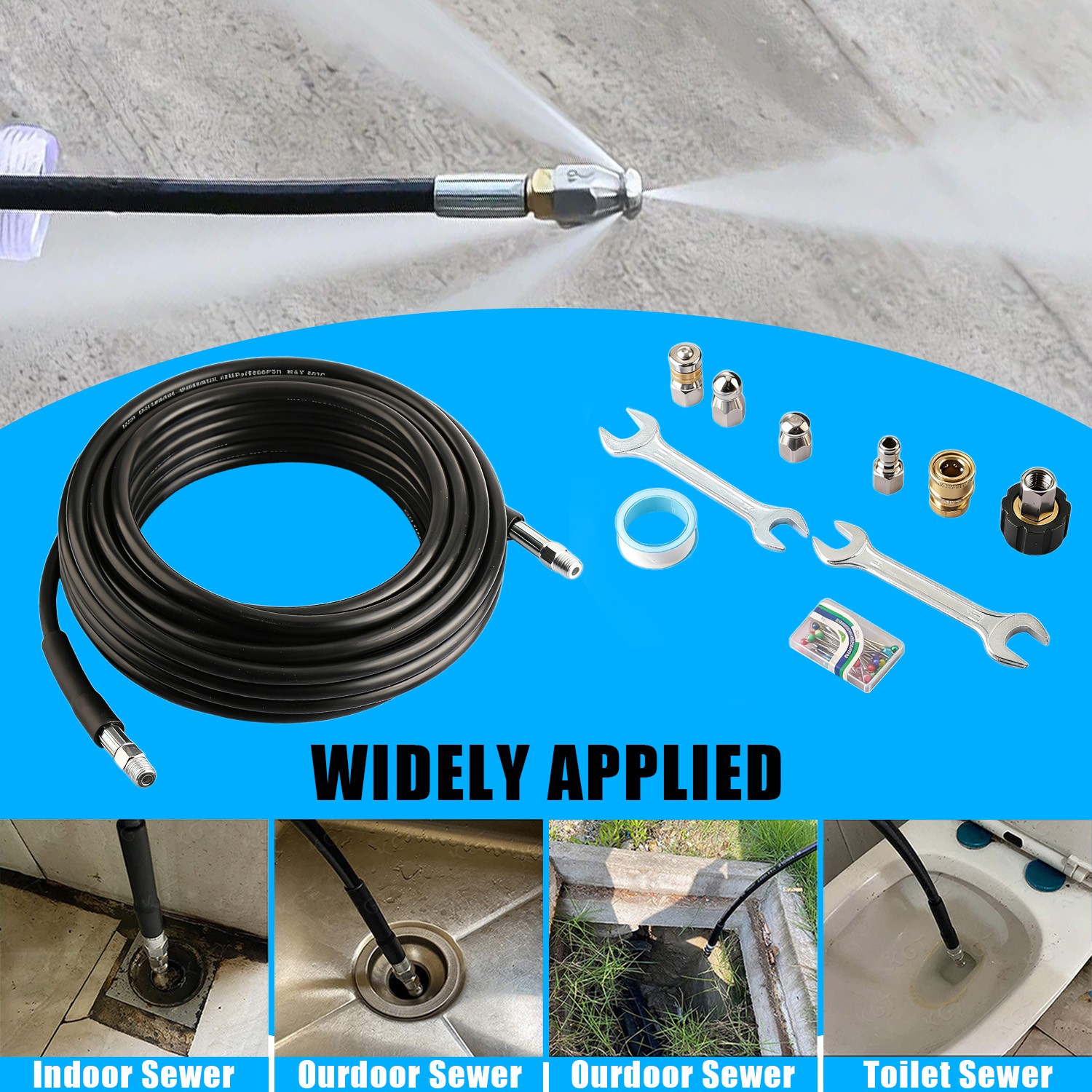 50FT 1/4″ M-NPT 5800PSI Drain Cleaner Hose Sewer Jetter Kit for Pressure Washer