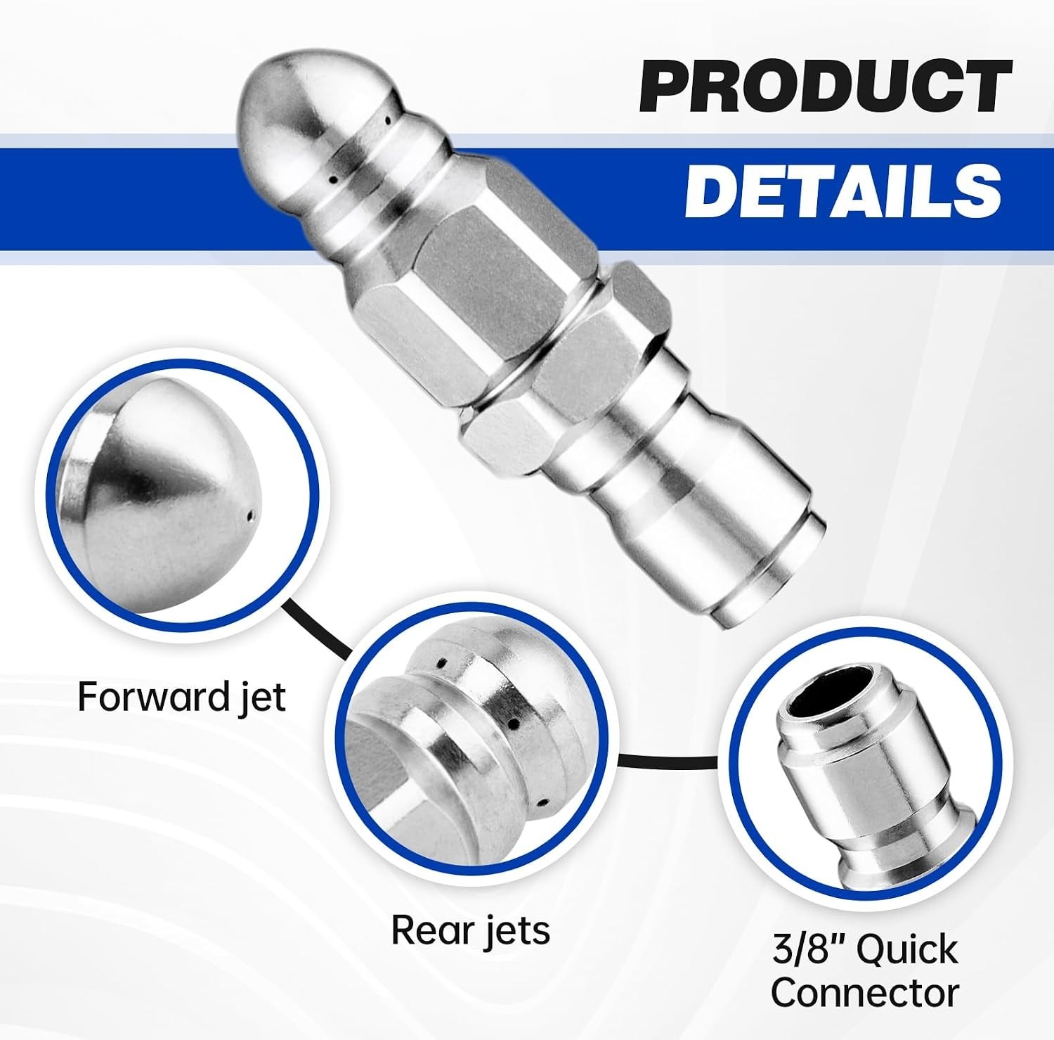 Pressure Washer Nozzle, 3/8″ Quick Connect, Stainless Steel, 5000 PSI