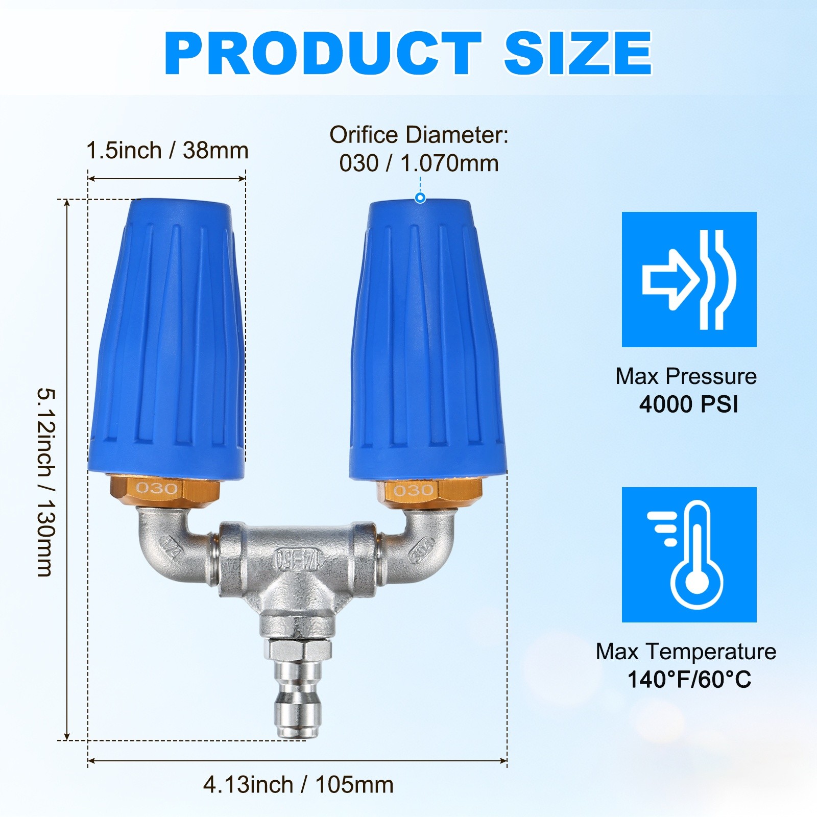 360° Rotating 4000 PSI Turbo Nozzle with 1/4″ Quick Connector[030, Blue]