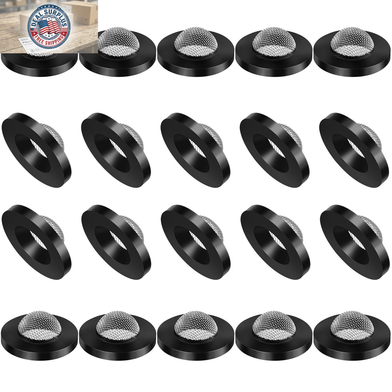 20 Pcs Hose Washer with Screen Filter Washers Stainless Steel & Black Rubber Fil