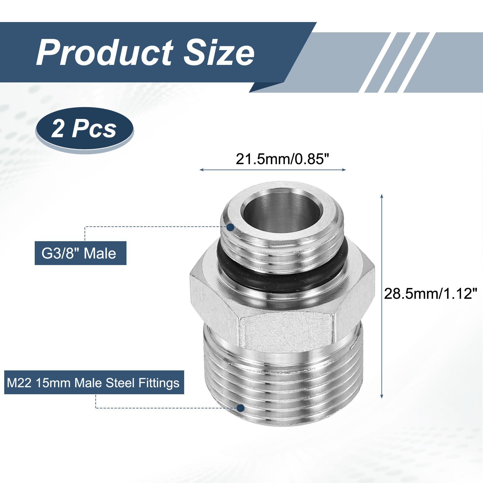 2Pcs Pressure Washer Adapter, G3/8″ Male to M22 15mm Male Steel Fittings