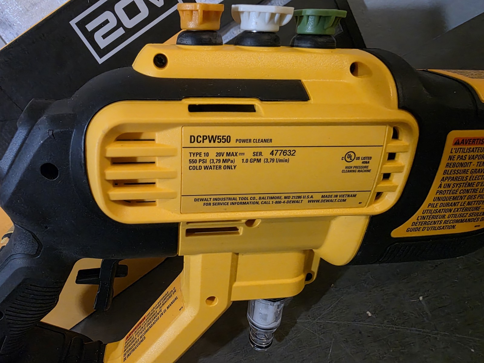 DEWALT 20V MAX 550 PSI Cold Water Power Cleaner (TOOL ONLY) DCPW550B