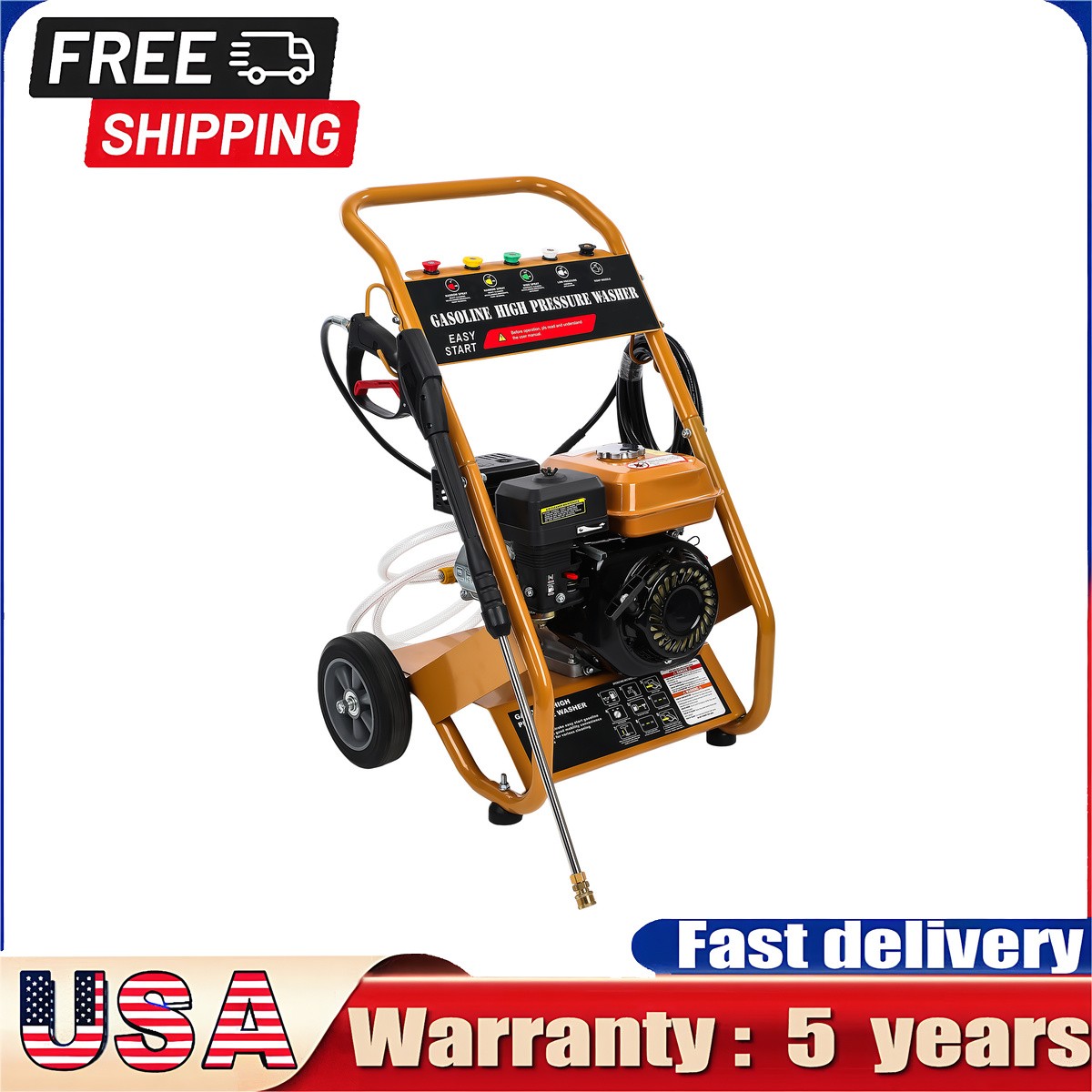 3950 PSI Gas Pressure Washer 5 Nozzles Gas Powered Washer 6.5HP 0°/15°/25°/40°