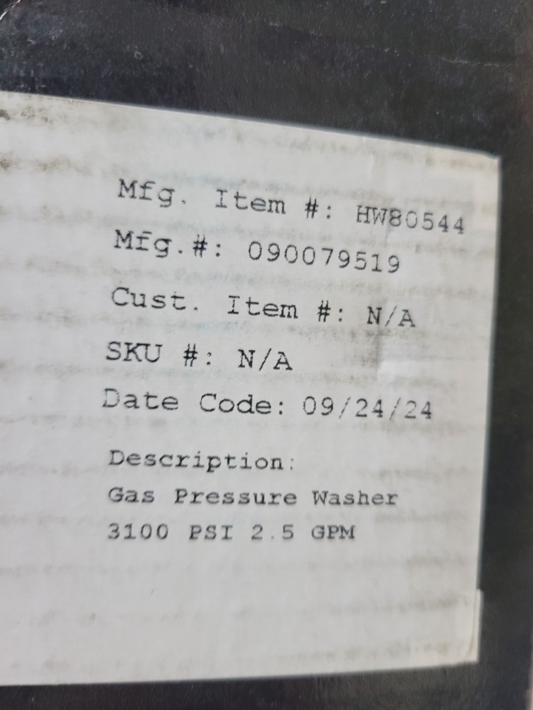 Hart #HW80544, 3100 PSI 2.5 GPM 212cc 4-Cycle OHV Gas Powered Cold Water Pressur