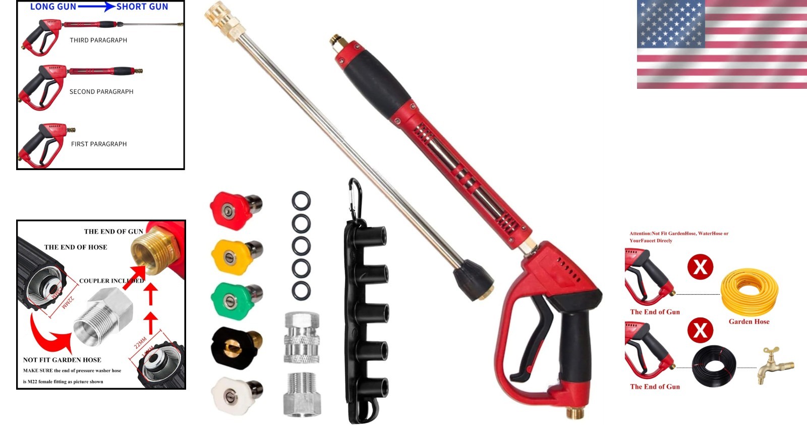 Efficient Pressure Washer Gun with 5 Nozzles and 40 Inch Extension, 5000 PSI