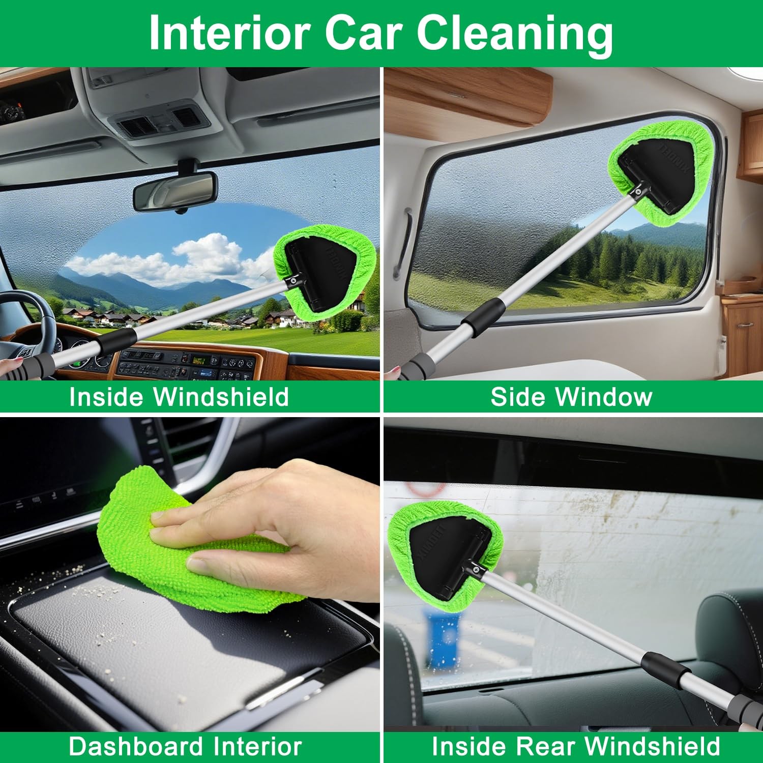 29-Inch Windshield Cleaner Tool – Car Window Cleaning Kit with Microfiber Pads