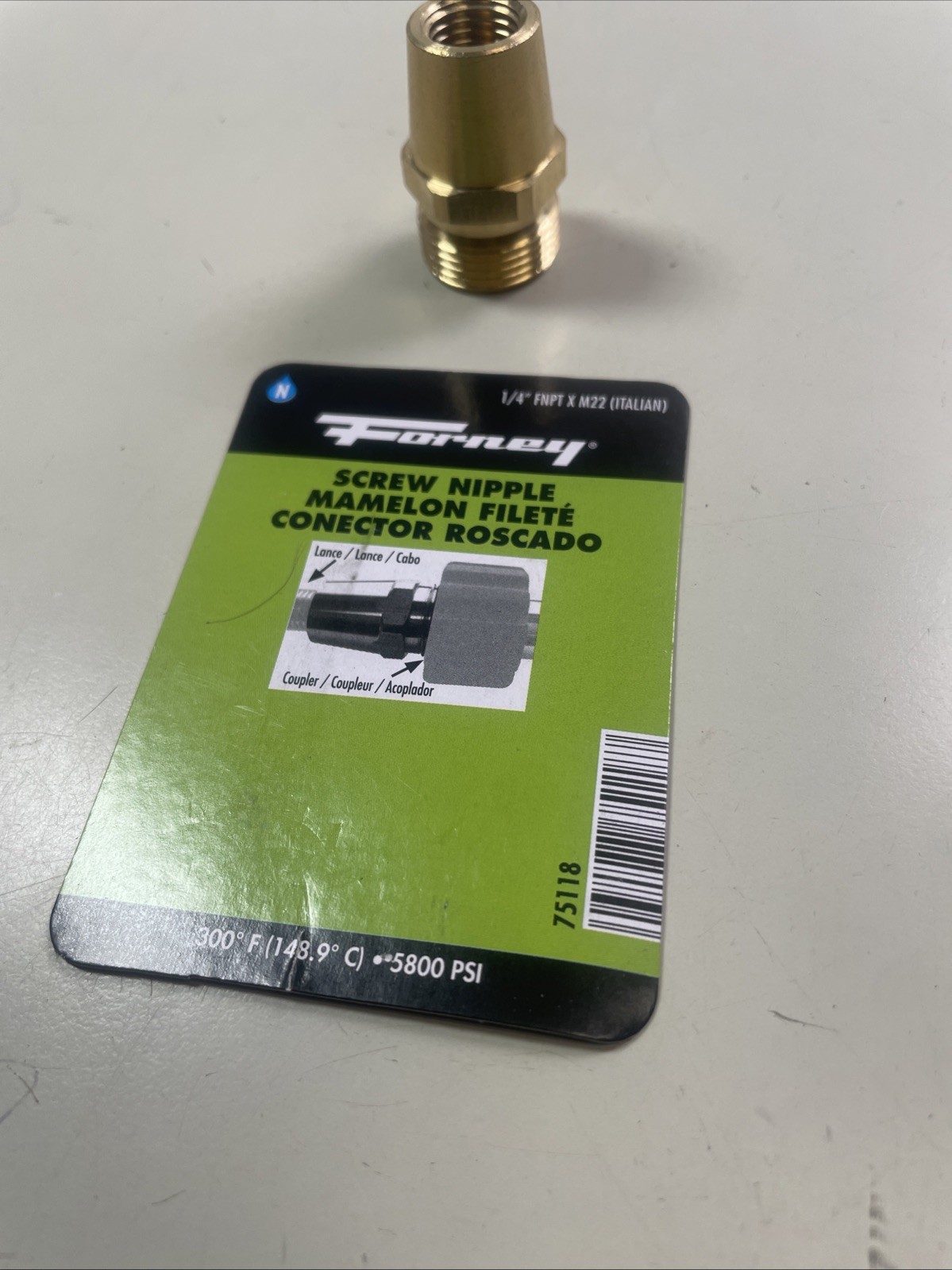 Forney 75118 Screw Nipple 1/4” FNPT x M22 Fitting