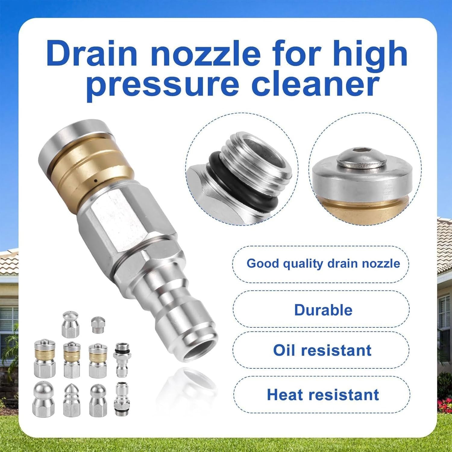 High-Pressure 10-Pc Sewer Cleaning Nozzle Set with Quick Connectors & Needles