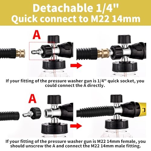 Foam Cannon for Pressure Washer with Dual-connector 2IN1 Clear Foamcannon