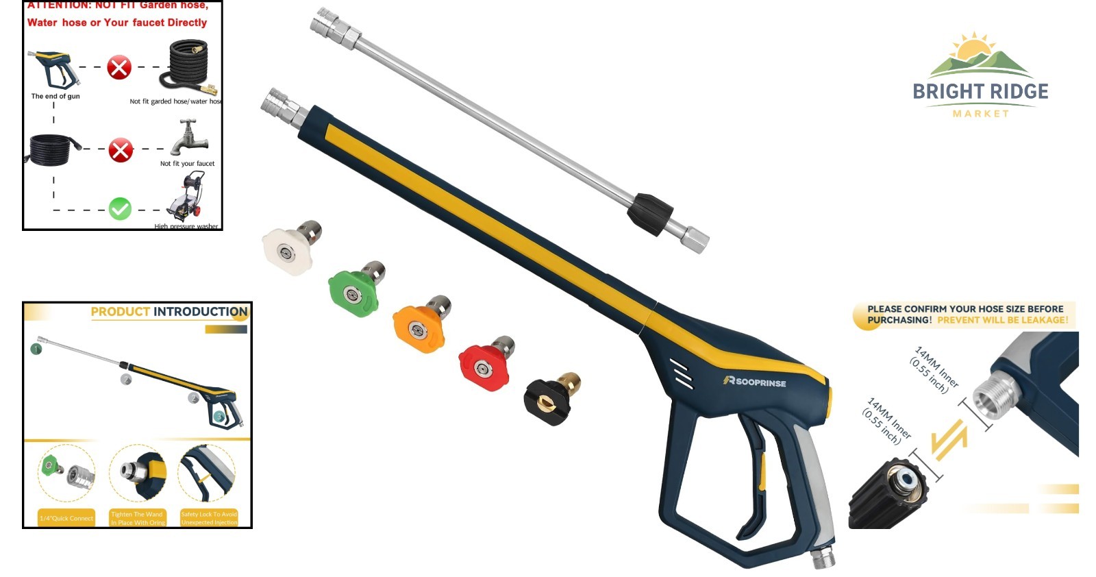 4000 PSI High Pressure Washer Gun with Stainless Steel Connector and Safety Lock