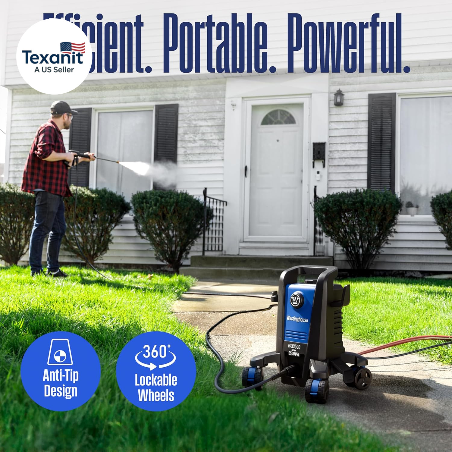 Epx3500 Electric Pressure Washer, 2500 Max PSI 1.76 Max GPM with Anti-Tipping Te