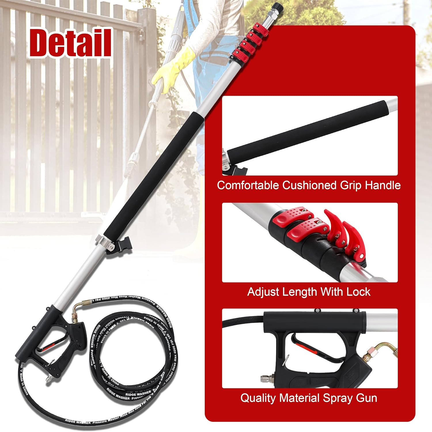 24 FT Telescoping Pressure Washer Wand, Pressure Washer Extension Wand, Telescop