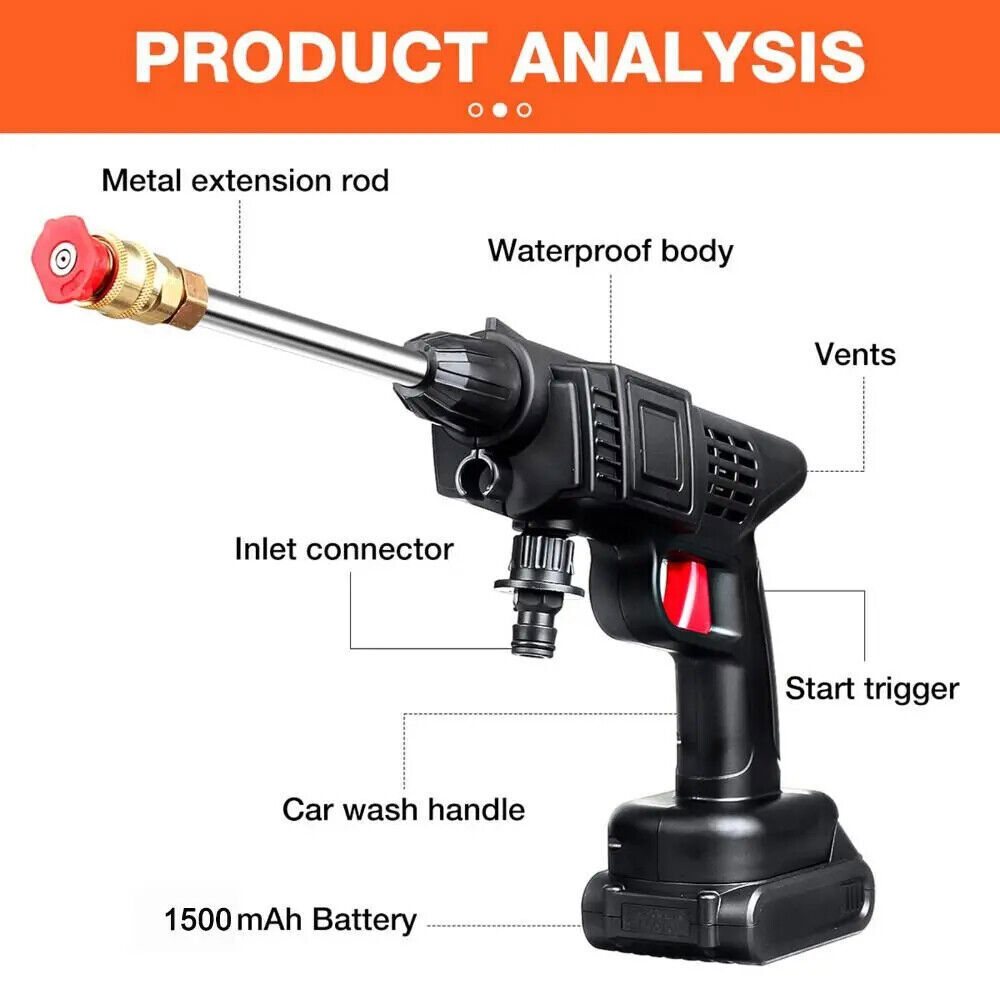 Cordless Electric High Pressure Water Spray Car Gun Portable Washer Cleaner Tool