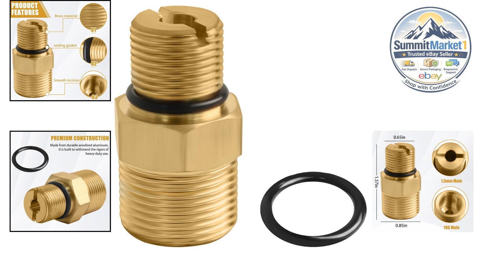 Outlet Connector Pressure Washer Pump Brass Fitting 3/8 Inch NPT