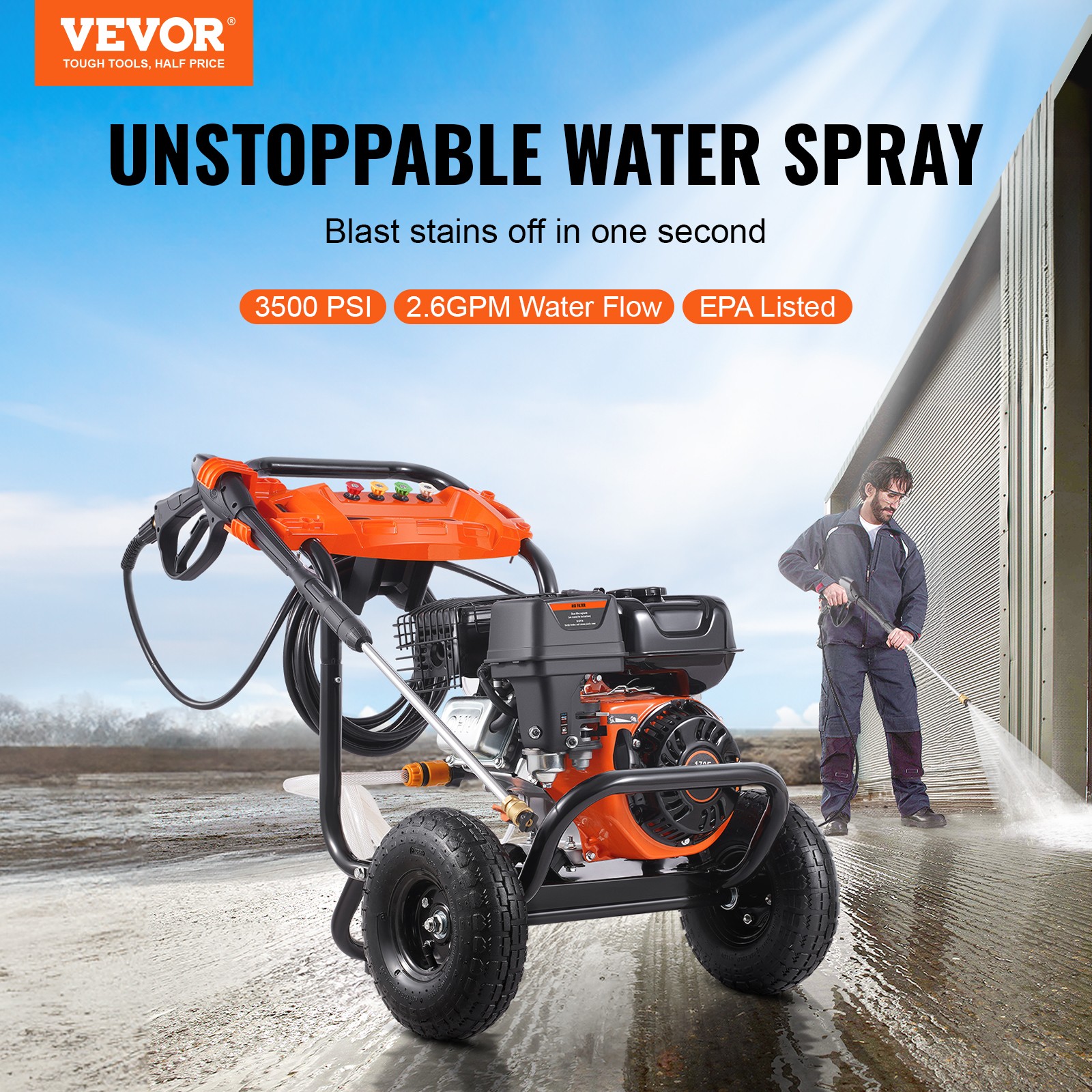 VEVOR Gas Pressure Washer 3500 PSI 2.6 GPM Gas Power Washer with 5 Nozzle Set