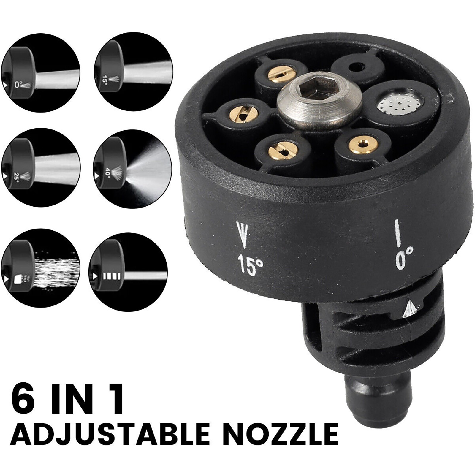 6 in 1 1/4″ Multi-functional 500 PSI Adjustable Cleaning Washer Nozzle