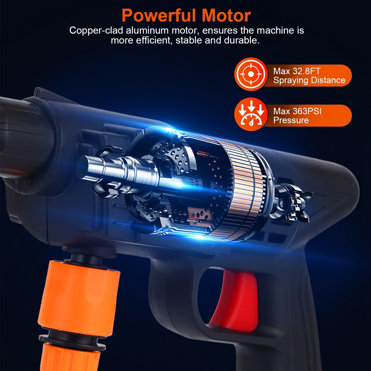 12000mAh Cordless High Pressure Car Washing Gun Pressure Washer Gun w/ 2 Nozzles
