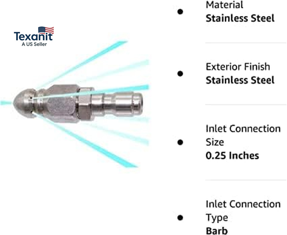 Pressure Washer Sewer Jetter Nozzle with Stainless Steel, Mini Compact Durable S