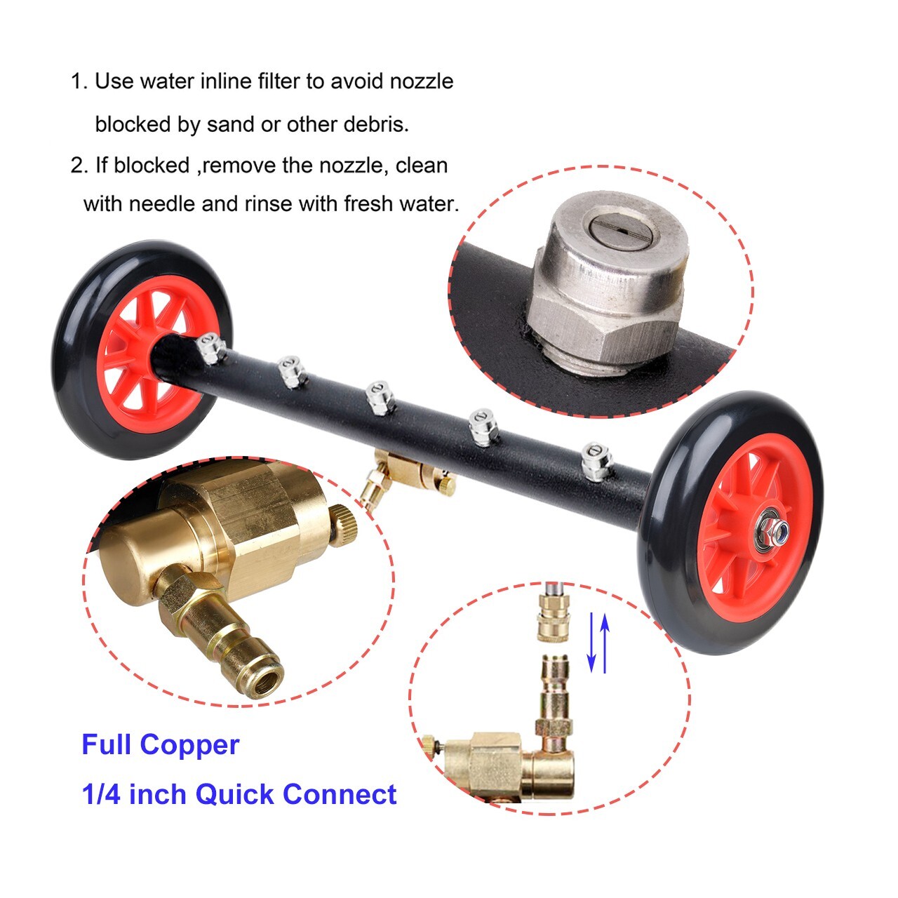 18″ Pressure Washer Surface Cleaner Water Broom Undercarrige Car Clean Brush 2-1