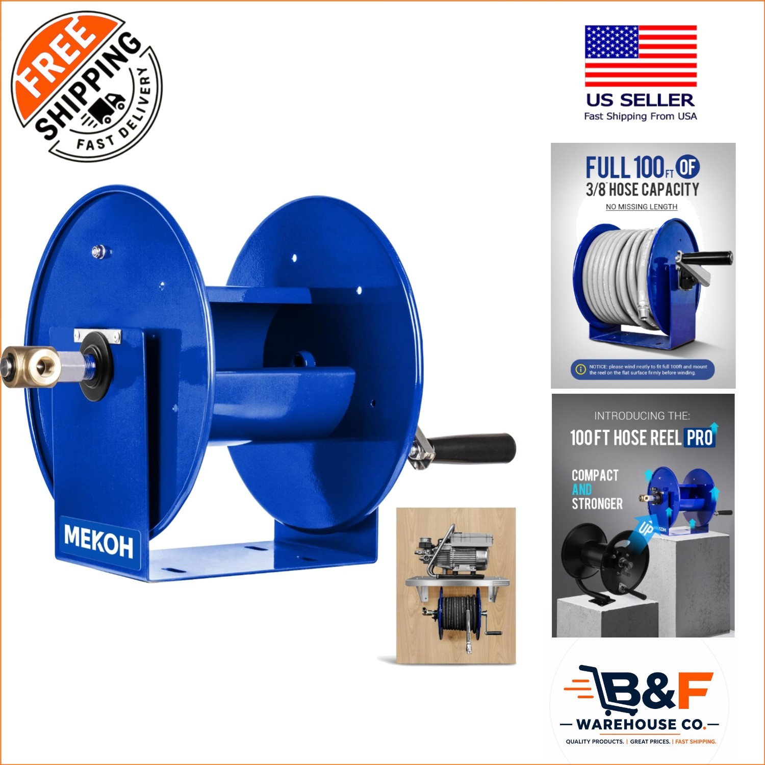 Manual Compact Pressure Washer Hose Reel 100FT x 3/8″ – For Maximum Efficiency